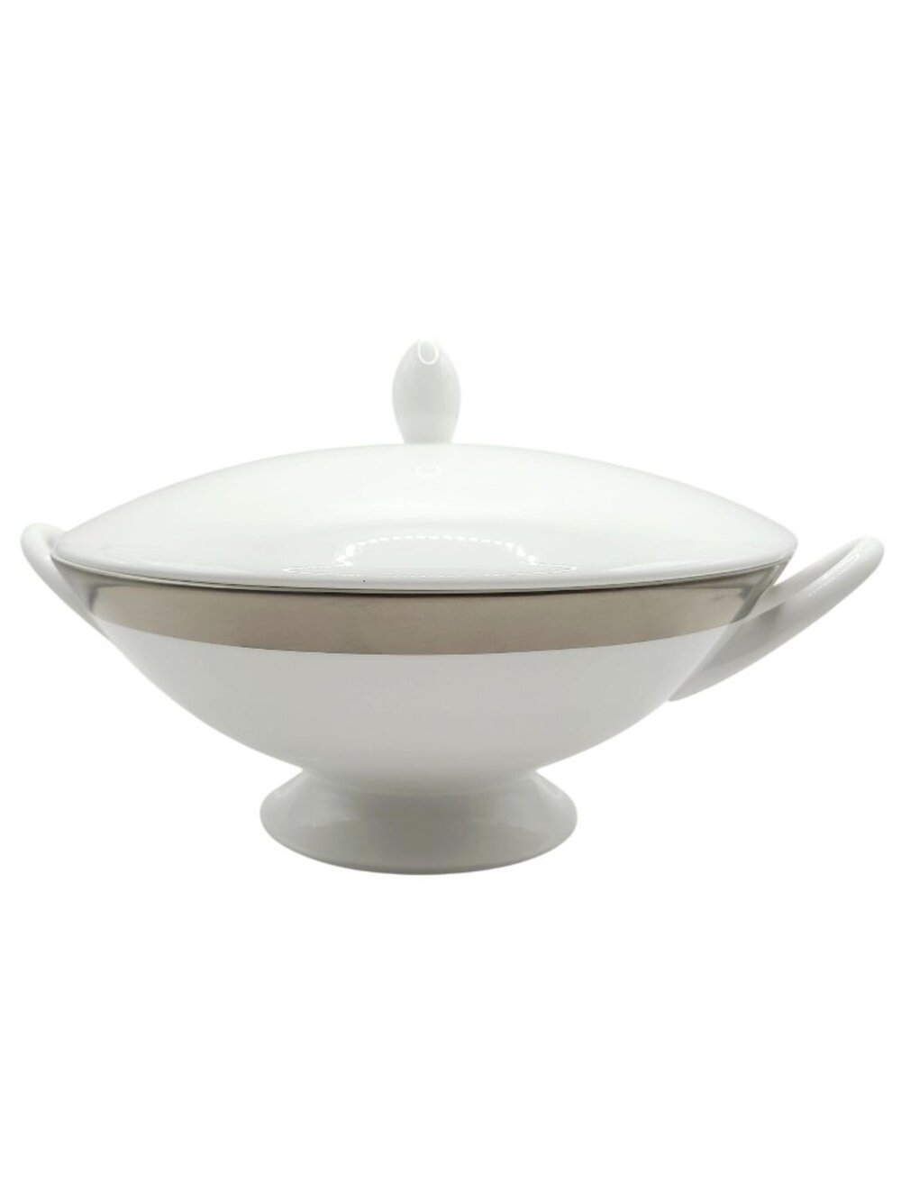 Wedgwood Satine Platinum Covered Vegetable Dish Tureen Leigh w/ Handles Lid NWT